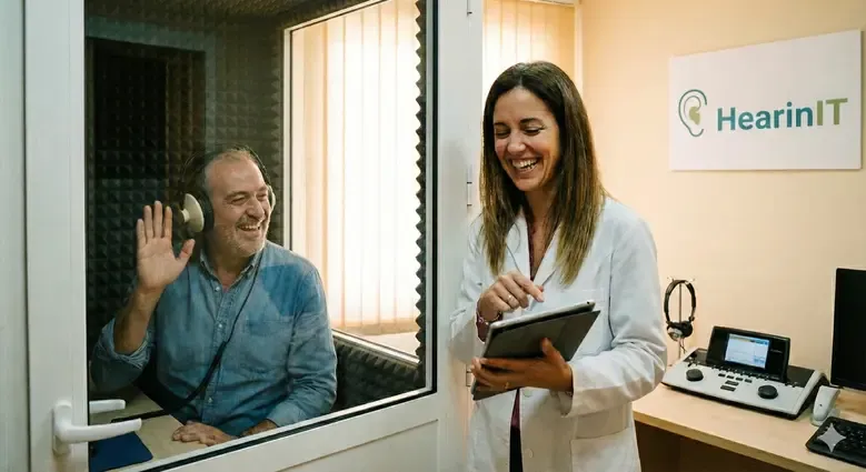 Persona haciendo una prueba auditiva